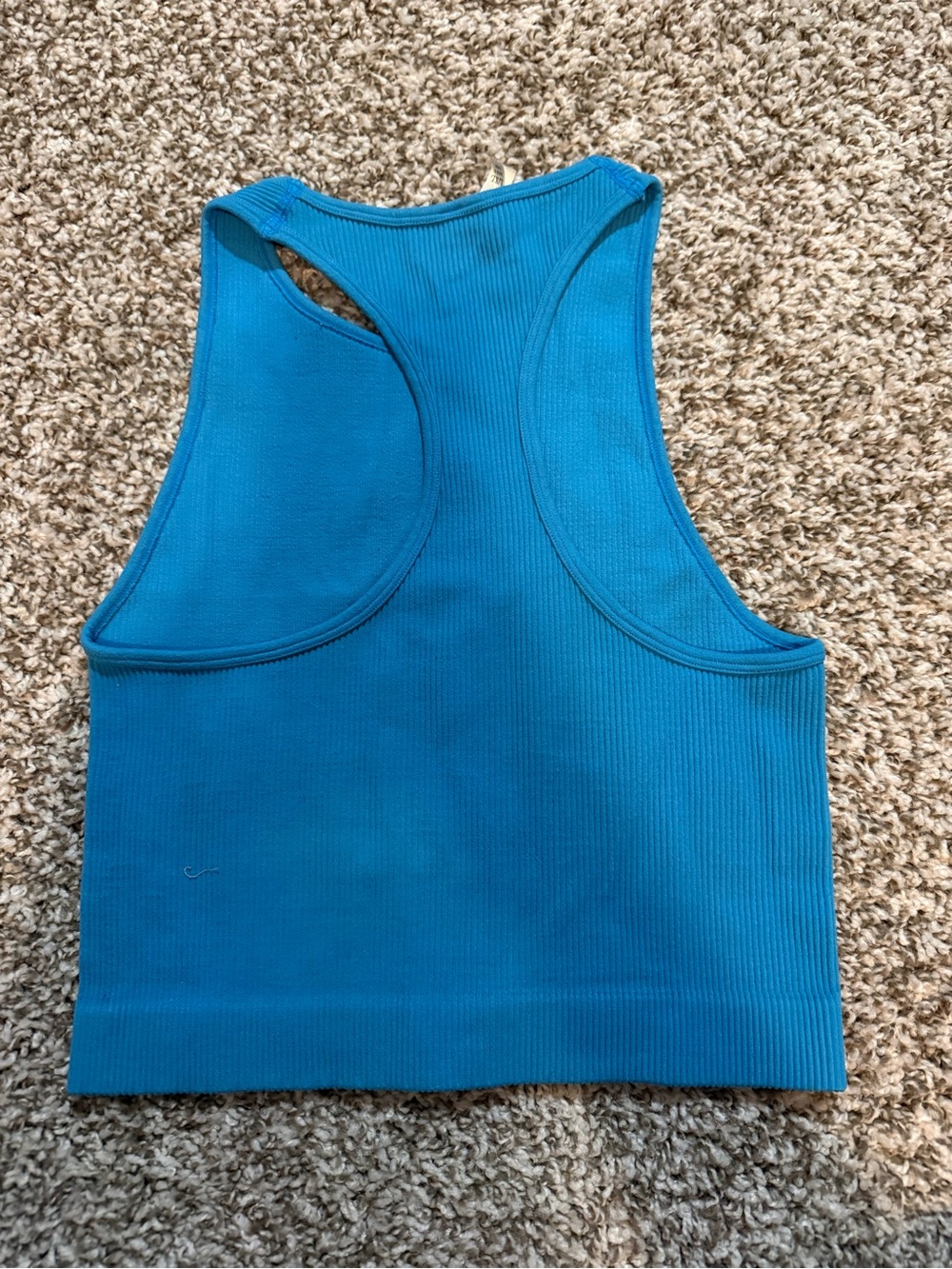 Blue Ribbed High-Neck Crop Tank Top - Picture 2 of 2